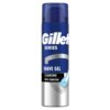 Puszka żelu do golenia w kolorze niebieskim z napisem "Gillette Series" oraz "Shave Gel Cleansing with Charcoal". Na opakowaniu widoczna jest także grafika kropli wody i srebrny wzór.