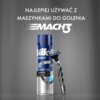 Na zdjęciu znajduje się niebiesko-srebrna puszka żelu do golenia z napisem "Gillette Series Shave Gel Cleansing with Charcoal" oraz maszynka do golenia. W górnej części obrazu widnieje tekst: "Najlepiej używać z maszynkami do golenia Mach3".
