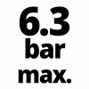 Na zdjęciu widoczny jest tekst w kolorze czarnym na białym tle: "6.3 bar max." Tekst jest napisany dużą, pogrubioną czcionką.