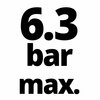 Na obrazie widnieje duży, czarny napis "6.3 bar max." na białym tle. Tekst jest pogrubiony i wyraźnie widoczny.