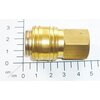 Złota szybkozłączka wykonana z metalu leży na tle z miarką centymetrową, która pokazuje jej długość wynoszącą około 4,5 cm. Produkt ma cylindryczny kształt z widocznymi rowkami i sześciokątną końcówką.
