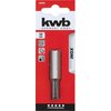 Opakowanie produktu z uchwytem do bitów marki kwb Germany GmbH, oznaczone numerem 100800, ma czerwone tło z białymi i czarnymi napisami. Widoczne są napisy: "58 MM", "INOX Rostfrei", "1/4" E6.3", "PROFESSIONAL" oraz pięć białych gwiazdek.