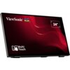 Monitor z czarną ramką, na ekranie widoczne logo "ViewSonic" z trzema kolorowymi ptakami oraz napis "Multi Touch" z ikoną dłoni. Na czerwonym tle znajduje się również oznaczenie "24"".