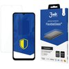 Na zdjęciu widoczny jest telefon z nałożonym szkłem ochronnym oraz opakowanie produktu 3mk FlexibleGlass™. Na opakowaniu znajdują się napisy: "premium protection FlexibleGlass™", "Your screen 250% stronger", "FIT-IN™ technology", a także logotypy certyfik