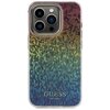 Etui na telefon z wielokolorowym, lustrzanym wzorem przypominającym mozaikę, przechodzącym od odcieni fioletu przez zielenie do niebieskiego. Na dole etui znajduje się napis "GUESS EST. 1981".