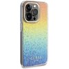 Etui na telefon z wielokolorowym, lustrzanym wzorem w kształcie rombów, przechodzącym od żółtego do niebieskiego. Na dole etui widnieje napis "GUESS EST. 1981".