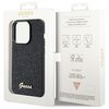 Opakowanie zawiera czarne etui z teksturą, z widocznym napisem "Guess" w dolnej części. Na opakowaniu znajdują się napisy: "Mobile phone accessory", "Drop protection", "Slim profile", "Easy snap-on", oraz logo "Guess" z datą "EST. 1981".