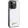 Srebrne etui na telefon z widocznym przyciskiem bocznym, zaprojektowane dla modelu Apple iPhone 14 Pro Max. Na ekranie telefonu wyświetlany jest abstrakcyjny wzór z niebieskimi liniami na ciemnym tle.
