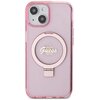 Etui GUESS Ring Stand Script Glitter MagSafe do Apple iPhone 15 Plus Różowy Seria telefonu iPhone