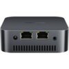 Na zdjęciu widoczny jest czarny komputer z dwoma portami Ethernet, gniazdem zasilania i gniazdem audio. Na górnej części obudowy znajduje się logo "BLACKVIEW".