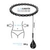 Czarne hula hop z obciążeniem i pasem wyszczuplającym, z tekstem: "14 - 26 ELEMENTÓW, średnica wewnętrzna 20 cm - 42 cm, średnica zewnętrzna 25 cm - 48 cm, 60 - 126 cm, 20-30 cm, WAGA OBCIĄŻENIA: 300 g". Na obciążeniu widoczne jest logo "HMS".