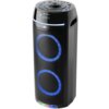 Czarny głośnik Power Audio z niebieskim podświetleniem wokół dwóch dużych głośników, z wyświetlaczem pokazującym tekst "BLUETOOTH" oraz logo "GOGEN" na górze. Na górnej części urządzenia znajdują się przyciski sterujące i pokrętło.
