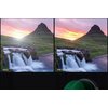 Na zdjęciu widoczne są dwa porównawcze obrazy krajobrazu z wodospadem i górą w tle, z podpisami "Other" i "K&F Concept ND Filter", ukazujące różnicę w jakości obrazu. Na dole zdjęcia znajduje się fragment zielonego filtra fotograficznego.
