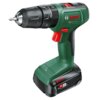 Na zdjęciu znajduje się zielono-czarna wiertarko-wkrętarka z czerwonymi elementami, z widocznym logo "BOSCH" oraz napisami "EasyImpact 18V-40" i "ALL 18V ALLIANCE POWER FOR ALL". Urządzenie ma ergonomiczną rękojeść i wymienny akumulator.