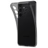 Przezroczysto-szare etui SPIGEN Liquid Crystal jest pokazane nałożone na czarny telefon Samsung Galaxy S24+. Na etui widoczne są wycięcia na trzy obiektywy aparatu oraz logo "SPIGEN" w górnej części.