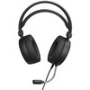 Czarne słuchawki nauszne z mikrofonem na elastycznym pałąku, posiadające miękkie nauszniki i podwójny pałąk nagłowny. Kabel słuchawek jest widoczny, a mikrofon jest umieszczony na elastycznym wysięgniku.