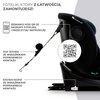 Na zdjęciu znajduje się czarny fotelik samochodowy z widocznym logo "Kinderkraft" oraz elementami montażowymi, takimi jak system ISOFIX i Top Tether. Obok fotelika umieszczono tekst: "Fotelik, który z łatwością zamontujesz!", "Zeskanuj kod QR ze skorupy f