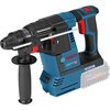 Na zdjęciu znajduje się niebiesko-czarny młotowiertarka z czerwonymi i czarnymi elementami, z widocznym logo "BOSCH" oraz napisami "Boschhammer", "Professional", "GBH 18V-26", "EC motor" i "ProCORE 18V". Urządzenie posiada uchwyt z czarną, gumową rękojeśc