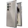 Przezroczyste etui na telefon, zaprojektowane dla modelu Samsung Galaxy S24 Ultra, ukazuje tylną część urządzenia z widocznymi aparatami fotograficznymi. Na etui znajduje się logo "Speck", a na telefonie widoczny jest napis "Samsung".