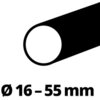 Grafika przedstawia czarną ikonę rury z białym wnętrzem, symbolizującą przepływ. Pod ikoną znajduje się tekst "Ø 16 – 55 mm", wskazujący na zakres średnic rur, do których produkt jest przeznaczony.