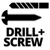 Na zdjęciu widoczne są dwa czarne symbole: wiertło i śruba, umieszczone jeden nad drugim. Poniżej znajduje się tekst "DRILL + SCREW" zapisany dużymi literami.