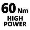 Na zdjęciu widoczny jest tekst: "60 Nm HIGH POWER". Tło jest jednolite, a litery są czarne i wyraźne.