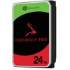 Na zdjęciu widoczny jest dysk twardy z etykietą w kolorach zielonym, czarnym i czerwonym, z logo "SEAGATE" oraz napisem "IRONWOLF PRO" i oznaczeniem pojemności "24TB".