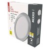 Pudełko produktu "Oczko stropowe LED EMOS Nexxo ZD1243 Srebrny" z widocznym okrągłym panelem LED w srebrnej ramce. Na opakowaniu znajdują się napisy: "LED PANEL SILVER FRAME", "with CCT switch", "1 600 lm", "IP40/IP20", "110°", "18 W", "225 mm", "3 YEARS"