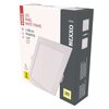 Opakowanie produktu z napisem "EMOS LED PANEL WHITE FRAME" oraz specyfikacjami: "1 000 lm", "IP40/IP20", "110°", "12.5 W". Na opakowaniu widoczne są również napisy "PROFI", "NEXXO", "3 years warranty" oraz "WARM WHITE".