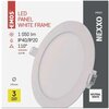 Na zdjęciu znajduje się opakowanie produktu "Oczko stropowe LED EMOS Nexxo ZD1135 Biały". Widoczne napisy to: "EMOS", "LED PANEL WHITE FRAME", "1 050 lm", "IP40/IP20", "110°", "12.5 W", "170 mm", "3 YEARS WARRANTY", "PROFI", "NEXXO", "NEUTRAL WHITE".