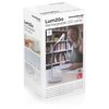 Białe opakowanie lampki biurkowej z napisem "Lum2Go Rechargeable LED Lamp" oraz logo "InnovaGoods Gadget Tech". Na opakowaniu znajduje się zdjęcie lampki na biurku oraz kod QR z napisem "PLAY VIDEO".