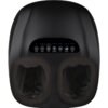 Czarny masażer do stóp z dwoma otworami na stopy i panelem sterowania z ikonami: Power, Modes, Timer, Kneading, Air, Vibration, Heat oraz wskaźnikiem czasu od 5 do 30 minut. Na panelu widoczne są niebieskie diody oraz czerwony wskaźnik.