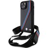 Etui BMW M Edition Carbon Tricolor Lines Strap do Apple iPhone 15/14 Plus Czarny