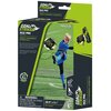 Opakowanie produktu "Goal Striker Kick Pro" marki INNOV8 SPORTS przedstawia dziecko kopiące piłkę na boisku, z widocznym tekstem: "Perfect for indoor & outdoor play", "Ages 5+", oraz ostrzeżeniem o małych elementach. Na opakowaniu znajdują się również gra
