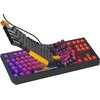 Klawiatura mechaniczna z podświetleniem RGB, z klawiszami unoszącymi się nad podstawą, ukazującymi czerwone przełączniki. Na obudowie widoczne jest logo "Genesis".