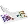 Biała klawiatura mechaniczna z podświetleniem RGB, z widocznymi przełącznikami i klawiszami unoszącymi się nad podstawą. Na obudowie znajduje się logo "GENESIS".