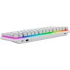 Biała klawiatura z podświetleniem RGB, widoczna z boku, z przyciskiem oznaczonym jako "K Pro" oraz kilkoma ikonami i portem USB. Na obudowie znajduje się logo w kształcie głowy obcego.