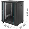 Szafa RACK QOLTEC 19" 15U 54518 600 x 600 mm, Stojąca Czarny Przeszklone drzwi Tak