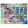 Opakowanie puzzli przedstawia cztery kolorowe ilustracje z postaciami z filmu "Lilo i Stitch", z napisem "Bumper Puzzle Pack" oraz informacją "4x100". Na opakowaniu widnieje logo "Ravensburger" oraz oznaczenie wiekowe "5+".