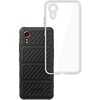 Przezroczyste etui 3MK Clear Case do Samsung Galaxy xCover 7 jest pokazane obok telefonu z czarną, teksturowaną obudową. Na obudowie telefonu widoczne jest logo "Samsung".