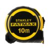 Na zdjęciu znajduje się miara zwijana w czarno-żółtej obudowie z widocznym napisem "STANLEY FATMAX 10m". Produkt ma solidny wygląd z wyraźnymi oznaczeniami na przedniej części.