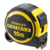 Czarna miara zwijana z żółtymi elementami, na której widnieje napis "STANLEY FATMAX 10m". Na przycisku blokady znajduje się wytłoczony napis "STANLEY".