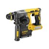 Na zdjęciu widoczny jest żółto-czarny młotowiertarka z uchwytem bocznym, na której znajduje się logo "DEWALT" oraz oznaczenie "XR". Produkt ma ergonomiczny uchwyt i pokrętło do regulacji trybu pracy.