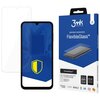 Opakowanie produktu "3mk FlexibleGlass" przedstawia grafikę telefonu z nałożonym szkłem ochronnym oraz żółtą tarczą na niebieskim tle. Na opakowaniu widnieje tekst: "premium protection FlexibleGlass™", a poniżej znajdują się ikony certyfikatów i oznaczeni