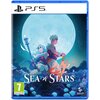 Okładka gry "Sea of Stars" na PS5 przedstawia dwie postacie stojące plecami do siebie na tle dużego księżyca, z widocznymi elementami fantastycznego krajobrazu. Na dole okładki znajduje się logo PEGI 7 oraz napis "SABOTAGE".