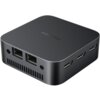 Czarny, kompaktowy komputer z widocznymi portami Ethernet i HDMI oraz logo "BLACKVIEW" na górnej powierzchni. Obudowa ma zaokrąglone rogi i otwory wentylacyjne.