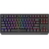 Na zdjęciu znajduje się klawiatura mechaniczna z podświetleniem RGB, posiadająca układ klawiszy QWERTY oraz dodatkowe klawisze funkcyjne. W prawym dolnym rogu widoczne jest logo "GENESIS".