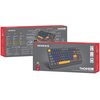 Czerwone opakowanie klawiatury mechanicznej z logo "GENESIS" zawiera zdjęcie klawiatury z kolorowymi klawiszami i napisem "THOR 230 TKL HOT SWAPPABLE MECHANICAL KEYBOARD". Na opakowaniu znajdują się także informacje o specyfikacji technicznej, w tym typ p