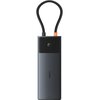 Czarny hub USB typu C z serii BASEUS Metal Gleam Series II 10w1, z widocznym plecionym kablem i napisem "baseus" na obudowie. Produkt ma elegancki, metaliczny wygląd z teksturowanym wzorem na górnej części.