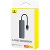 Hub BASEUS UltraJoy Lite 4w1 0.15 m USB 3.2 Gen. 1, Pasywny Szary Porty wyjścia USB 3.2 Gen. 1 - 4 szt.